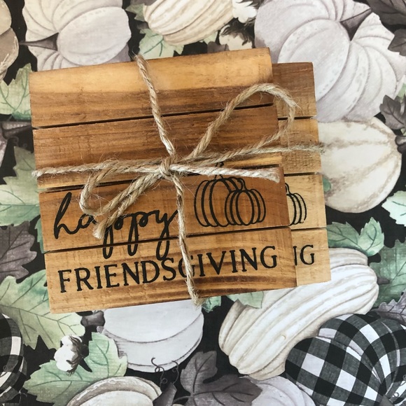 Thanksgiving Friend natural wood coasters set of 4 - Picture 1 of 5